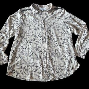 Sweet Rain Black & White Print Long Sleeve Blouse Women 2X EUC